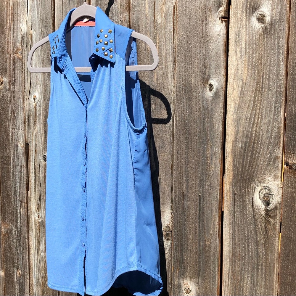 Rewind sleeveless button up blue top size small - Picture 7 of 15